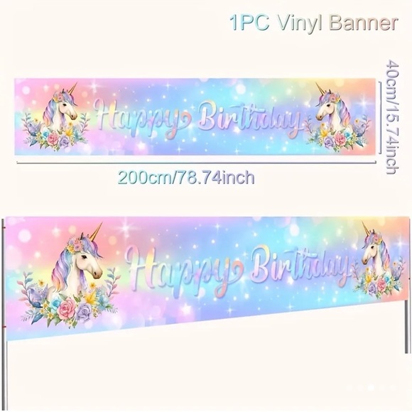 Unicorn Happy Birthday Vinyl Banner - Picture 1 of 4
